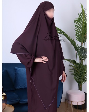 Cape, Khimar 2 en 1 - modèle pointu - Tissu Microfibre - aubergine