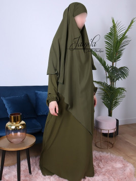 Cape, Khimar 2 en 1 - modèle pointu - Tissu Microfibre - vert