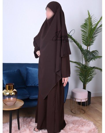 Cape, Khimar 2 en 1 - modèle pointu - Tissu Microfibre - marron