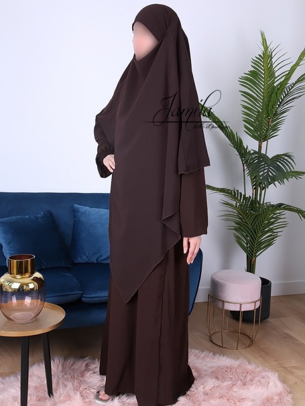Cape, Khimar 2 en 1 - modèle pointu - Tissu Microfibre - marron