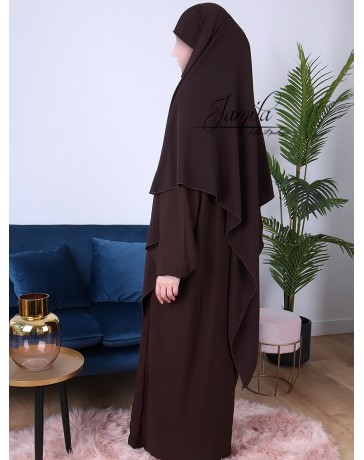 Cape, Khimar 2 en 1 - modèle pointu - Tissu Microfibre - marron