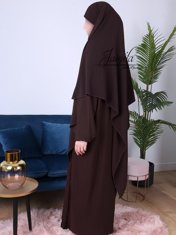 Cape, Khimar 2 en 1 - modèle pointu - Tissu Microfibre - marron
